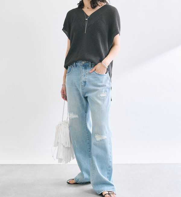  「【MONN.:.(モン)】セミフレアリペアデニム」|デニム|