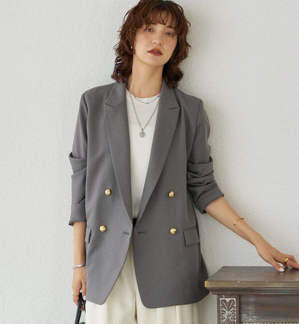  「【軽い着心地】ピーチツイルピークドラペルジャケット」|テーラードジャケット|