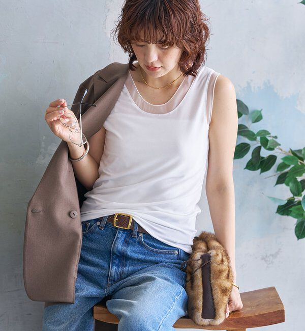  「【抜け感】チュールコンビタンク」|キャミソール|オフホワイト