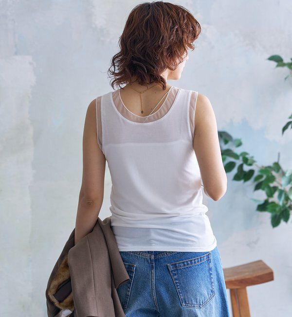  「【抜け感】チュールコンビタンク」|キャミソール|