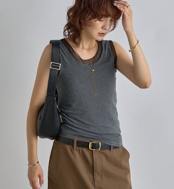  「【抜け感】チュールコンビタンク」|キャミソール|グレー