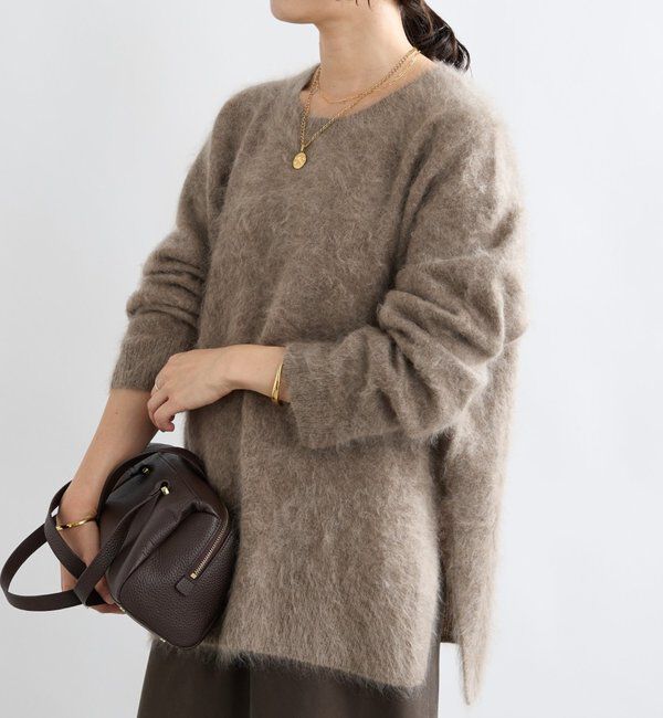  「【ヘアリーな質感】起毛ウールサイドスリットニット」|ニット・セーター|