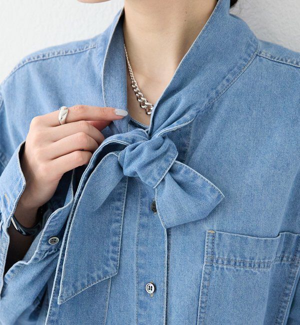  「【新色追加/抜け感】デニムボウタイシャツ」|シャツ・ブラウス|