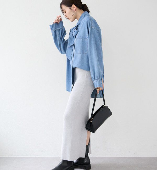  「【新色追加/抜け感】デニムボウタイシャツ」|シャツ・ブラウス|