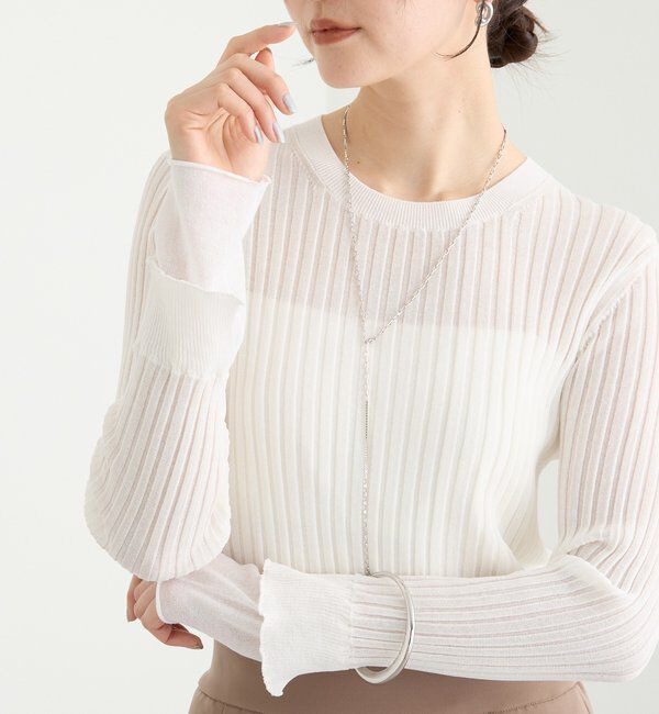  「【レイヤード風の袖口】シアーカフスリブニット」|ニット・セーター|