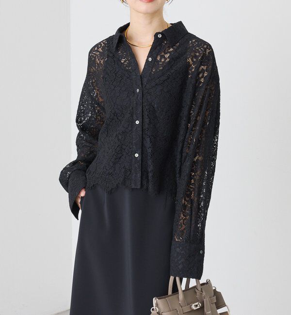 「【女性らしい抜け感】レースクロップドシャツ」|シャツ・ブラウス|