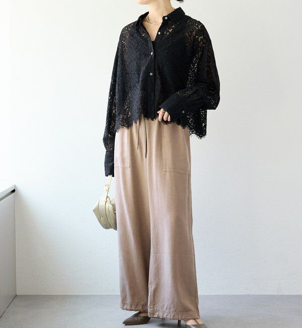  「【女性らしい抜け感】レースクロップドシャツ」|シャツ・ブラウス|