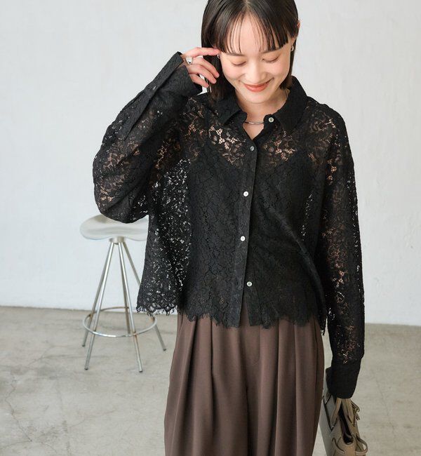  「【女性らしい抜け感】レースクロップドシャツ」|シャツ・ブラウス|