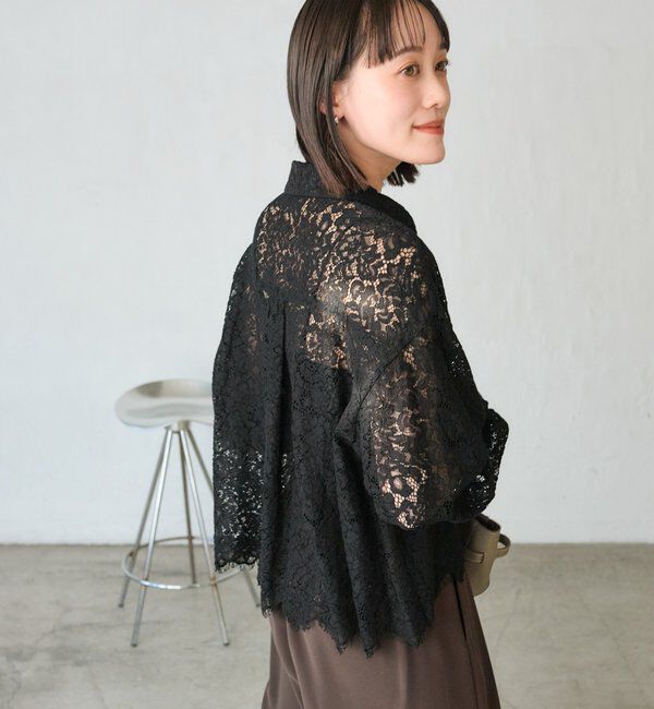  「【女性らしい抜け感】レースクロップドシャツ」|シャツ・ブラウス|