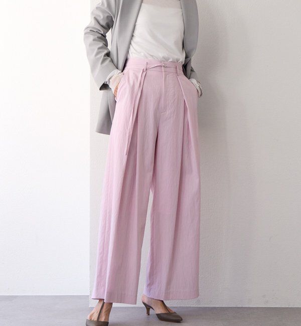 「【美シルエット】クロスタックワイドパンツ」|チノ|