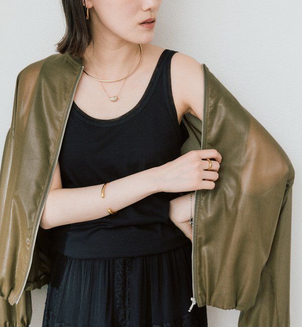  「【フェミニンなムードを演出】チュールリブタンクトップ」|キャミソール|ブラック