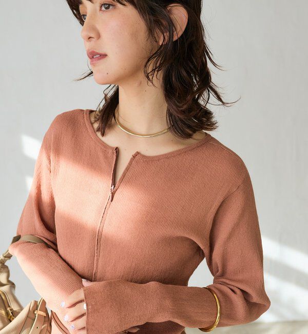  「【抜け感】ZIPリブニットカーディガン」|カーディガン|