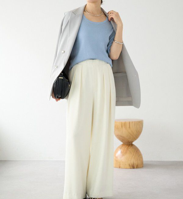  「予約【アンサンブル対応可】コットンUネックリブニット」|ニット・セーター|