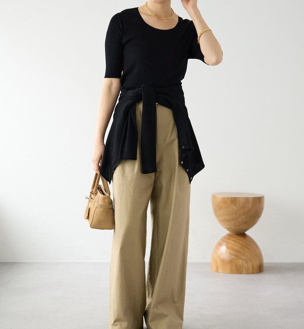  「予約【アンサンブル対応可】コットンUネックリブニット」|ニット・セーター|