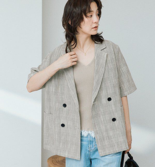  「予約【こなれた印象に】バンピーチェックハーフスリーブジャケット」|テーラードジャケット|