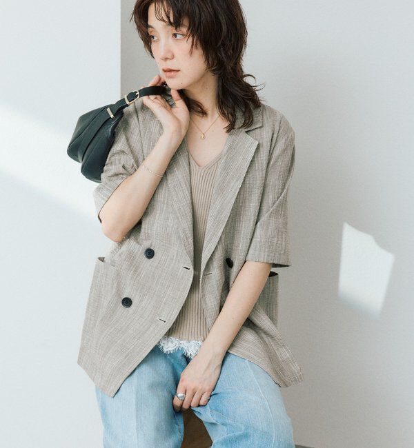  「予約【こなれた印象に】バンピーチェックハーフスリーブジャケット」|テーラードジャケット|