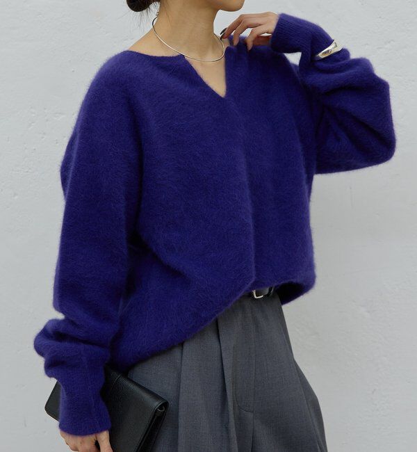  「【デコルテ美人ニット】ファーウールキーネックニット」|ニット・セーター|