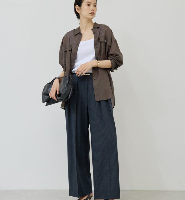  「【手洗い可能】【3サイズ展開】ストライプダブルタックパンツ」|チノ|