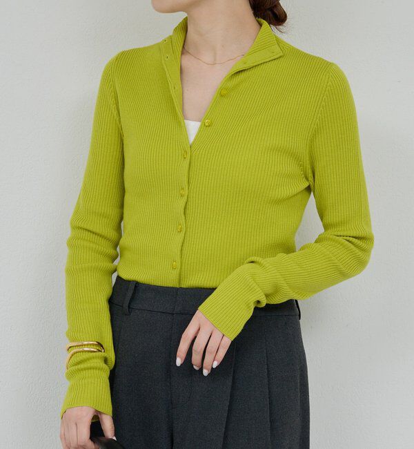  「【比留川游さんコラボ】ハイネックリブカーディガン」|ニット・セーター|ライムグリーン