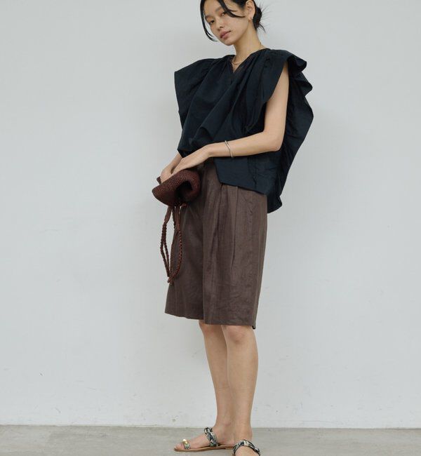  「【セットアップ対応】リネンハーフパンツ」|チノ|