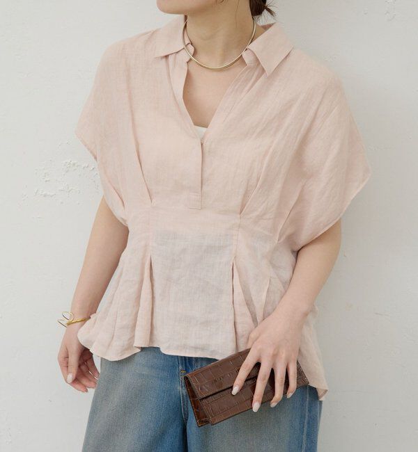  「【WEB限定】ハーフスリーブウエストシェイプシャツ」|シャツ・ブラウス|ピンク