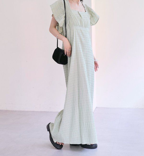  「シャーリングスクエアワンピース」|ワンピース|グリーン