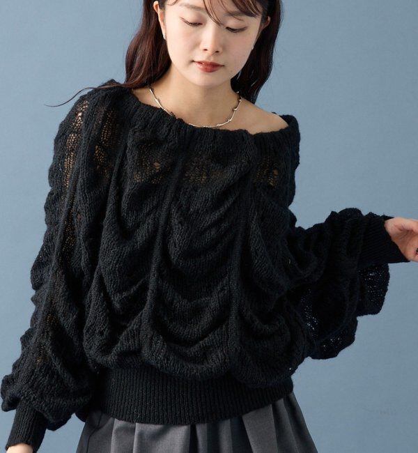  「ウェーブシアーホイップニット」|ニット・セーター|ブラック