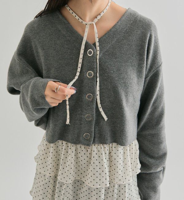  「Vボタンカーディガン」|カーディガン|グレー