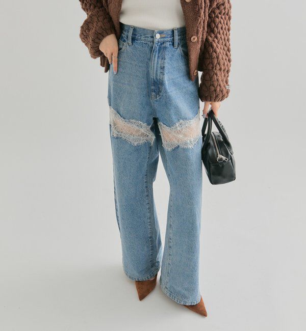  「レース切替デニム」|デニム|