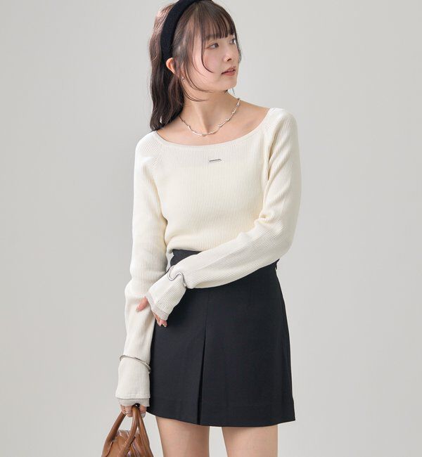  「プレート付きクルーリブニット」|ニット・セーター|