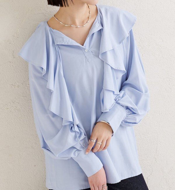  「ラッフルカラーブラウス」|シャツ・ブラウス|ブルー