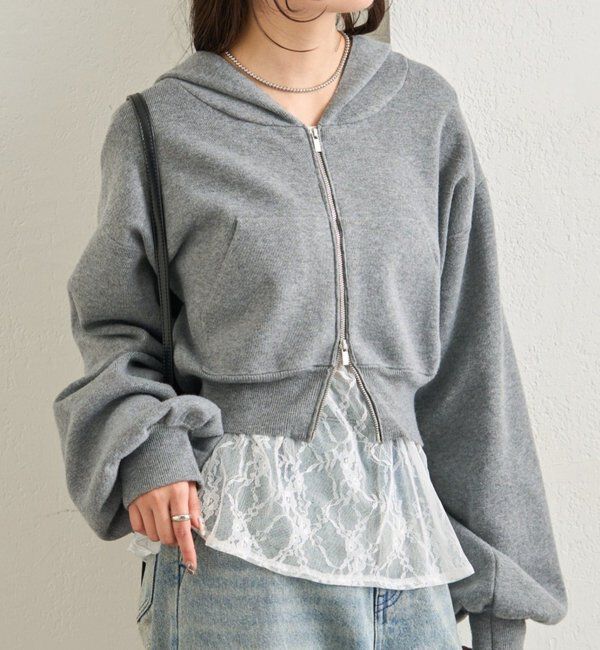  「フーディーニットショートパーカー」|パーカー|グレー
