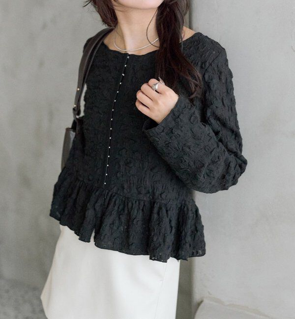  「シャーリングペプラム TOPS」|シャツ・ブラウス|ブラック