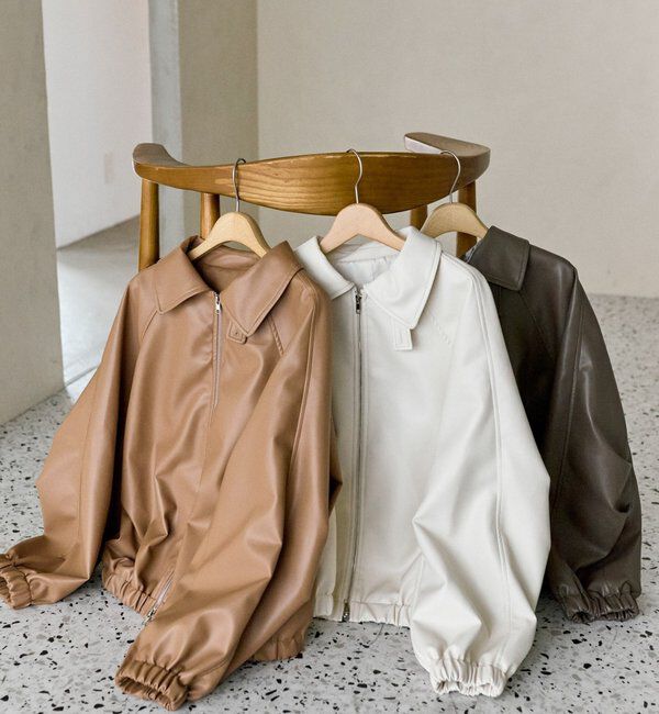  「バルーンスリーブフェイクレザーブルゾン」|ブルゾン・スタジャン|