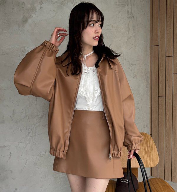  「バルーンスリーブフェイクレザーブルゾン」|ブルゾン・スタジャン|