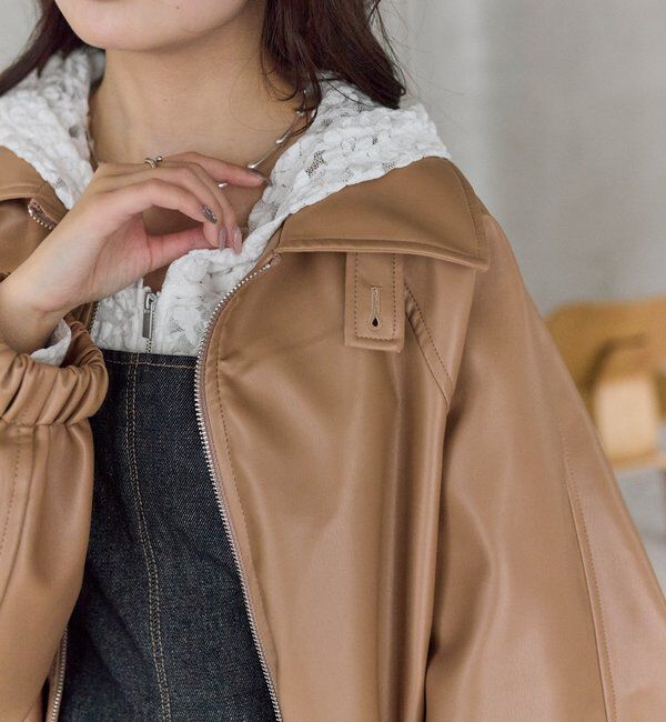  「バルーンスリーブフェイクレザーブルゾン」|ブルゾン・スタジャン|