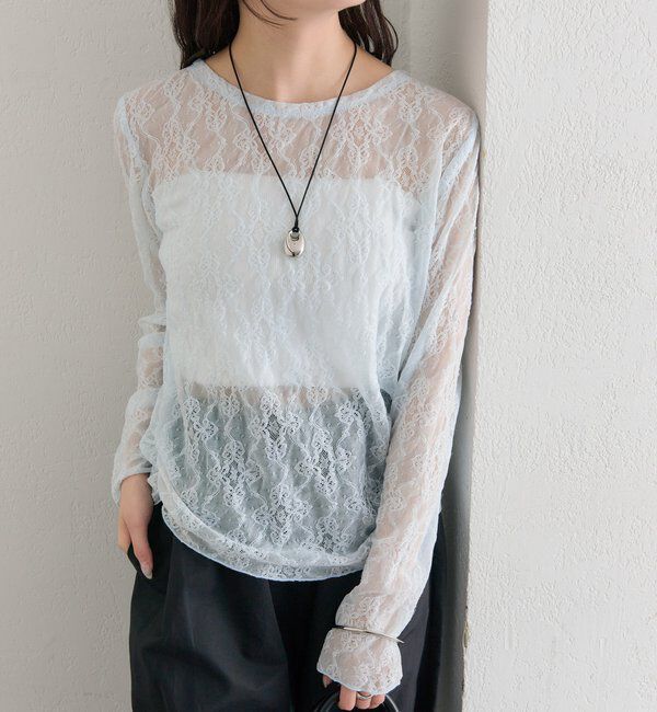  「裾ギャザーレースロングTシャツ」|Tシャツ・カットソー|