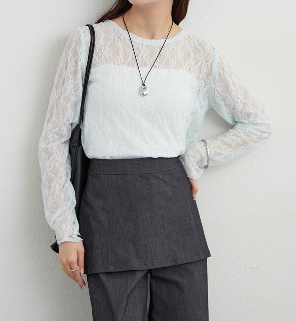  「裾ギャザーレースロングTシャツ」|Tシャツ・カットソー|