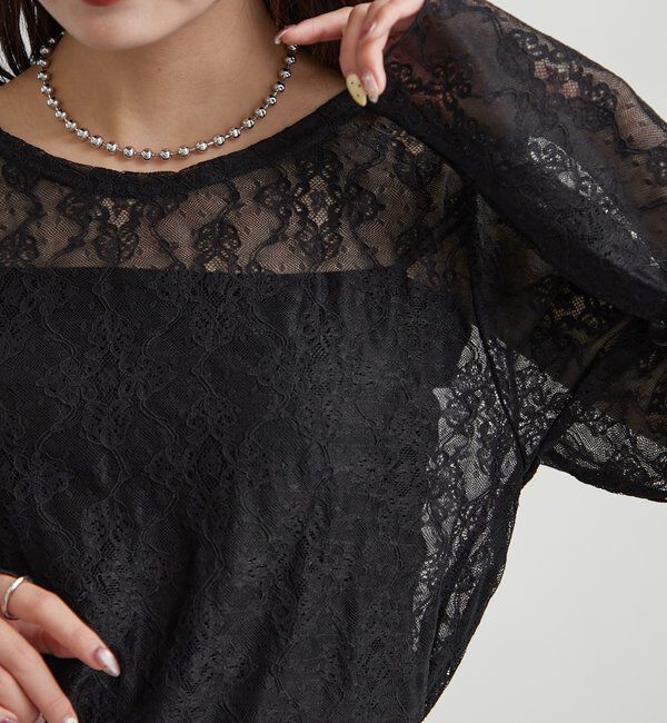  「裾ギャザーレースロングTシャツ」|Tシャツ・カットソー|