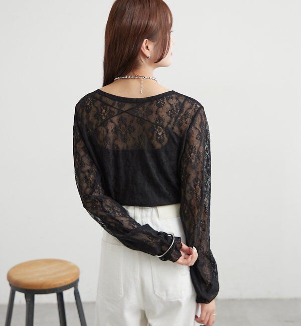  「裾ギャザーレースロングTシャツ」|Tシャツ・カットソー|