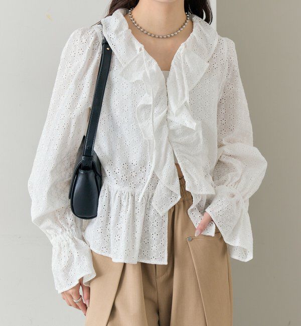  「フラワー刺繍フリルブラウス」|シャツ・ブラウス|