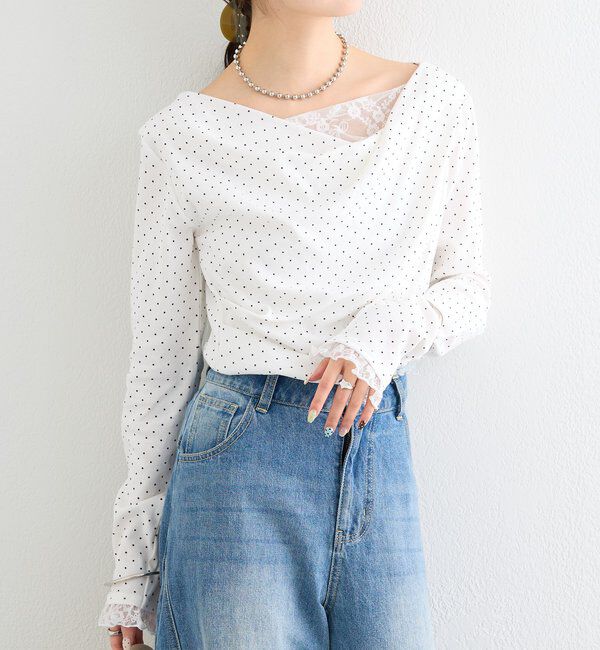  「レースドッキングオフショルロンT」|Tシャツ・カットソー|