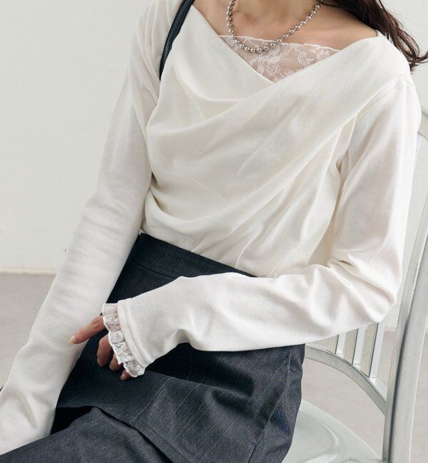  「レースドッキングオフショルロンT」|Tシャツ・カットソー|オフホワイト