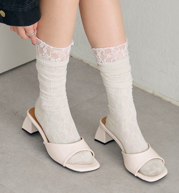  「スクエアトゥヒールサンダル」|サンダル|アイボリー