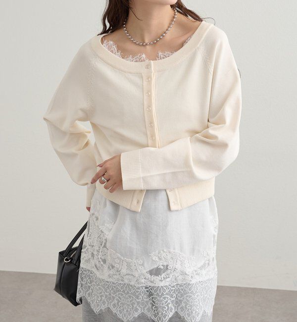  「ワイドネッククリアボタンカーディガン」|カーディガン|