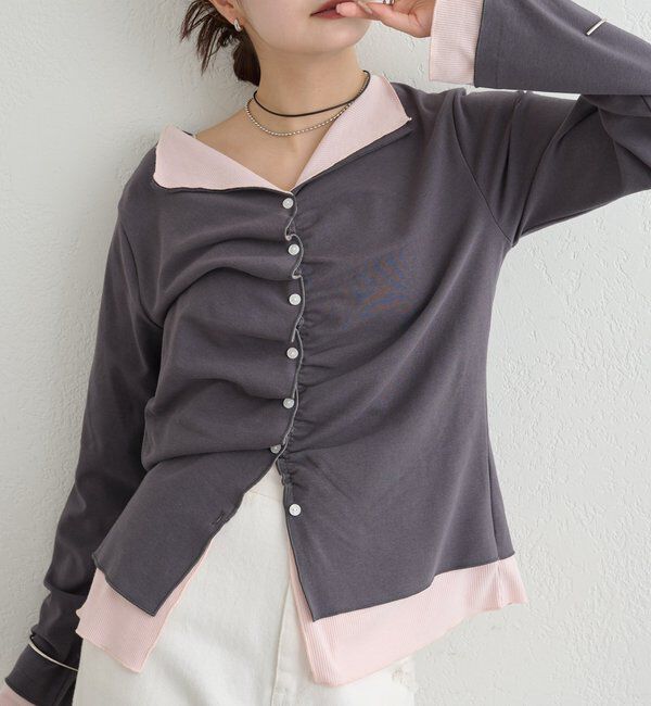  「配色カットソー」|Tシャツ・カットソー|チャコールグレー