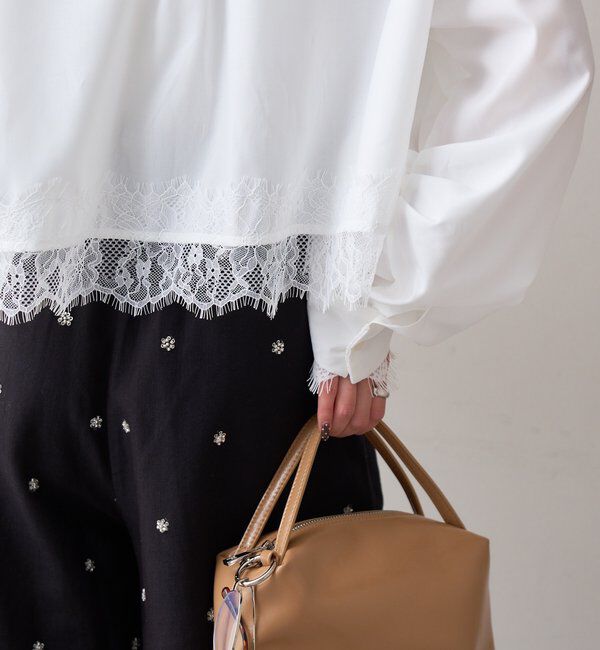  「ストライプ裾レースシャツ」|シャツ・ブラウス|