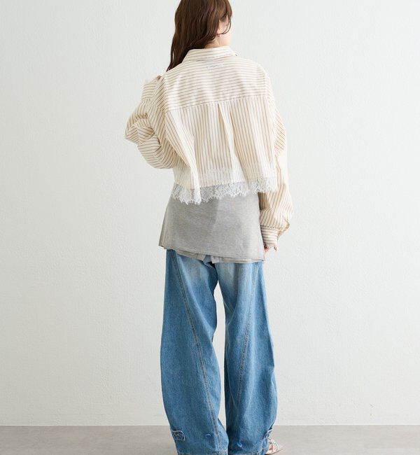  「ストライプ裾レースシャツ」|シャツ・ブラウス|