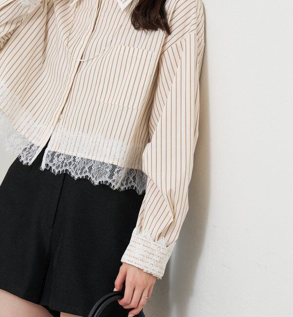  「ストライプ裾レースシャツ」|シャツ・ブラウス|