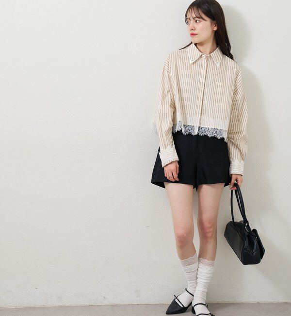  「ストライプ裾レースシャツ」|シャツ・ブラウス|